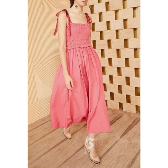 Ulla Johnson Akshara Midi Dress in Honeysuckle Pink Poplin Cotton Size 6 - Picture 2 of 12